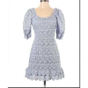 2/$30 Blue Lacey Dress Just Me M Scoop Balloon Puff Sleeve  BEEHIVESALE230